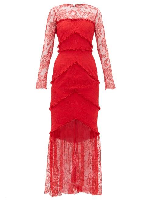 Matchesfashion.com Emilio De La Morena - Lace Panel Sheer Hem Gown - Womens - Red