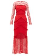 Matchesfashion.com Emilio De La Morena - Lace Panel Sheer Hem Gown - Womens - Red