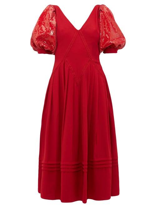 Matchesfashion.com Self-portrait - Sequinned Sleeve Cady Dress - Womens - Red
