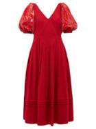 Matchesfashion.com Self-portrait - Sequinned Sleeve Cady Dress - Womens - Red