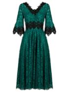 Dolce & Gabbana Teal-green V-neck Lace Midi Dress