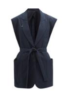 Raey - Sleeveless Slash-back Cotton Belted Jacket - Womens - Navy