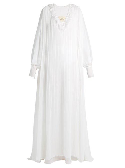 Matchesfashion.com By. Bonnie Young - Ruffle Trimmed Pleated Silk Gown - Womens - White