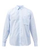 Maison Kitsun - Tonal Fox-patch Striped Cotton-poplin Shirt - Mens - Light Blue