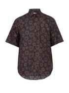 Matchesfashion.com Cobra S.c. - Heart Print Short Sleeved Cotton Blend Shirt - Mens - Black Pink