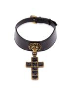 Matchesfashion.com Gucci - Enamelled Cross Pendant Leather Choker - Womens - Black