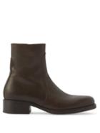 Lemaire - Topstitched Leather Ankle Boots - Mens - Dark Brown