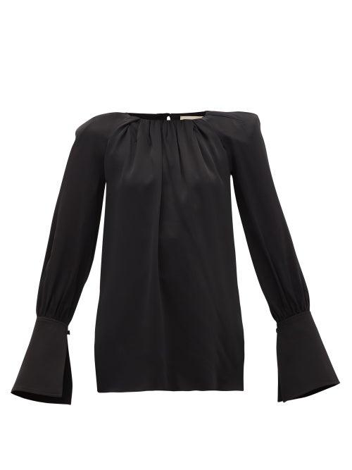 Matchesfashion.com Khaite - Kirsty Wide-cuff Cutout Satin Blouse - Womens - Black