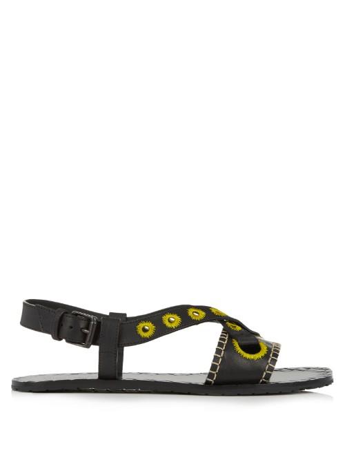 Bottega Veneta Rivet-detail Embroidered Leather Slingback Sandals