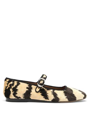 Matchesfashion.com Le Monde Beryl - Bevilacqua Tiger Velvet Mary Jane Flats - Womens - Black Beige