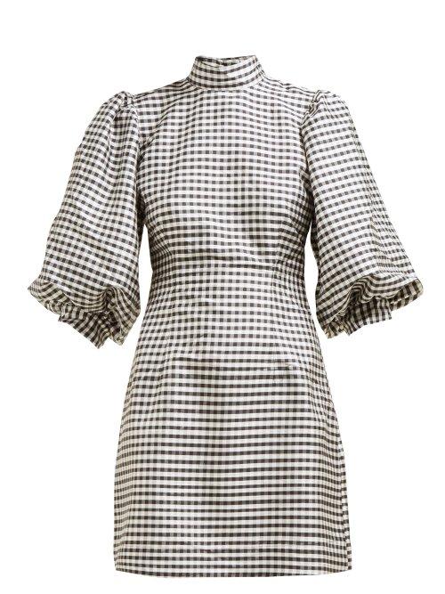 Matchesfashion.com Ganni - Gingham Check Fitted Silk Mini Dress - Womens - Black White