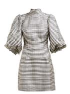 Matchesfashion.com Ganni - Gingham Check Fitted Silk Mini Dress - Womens - Black White