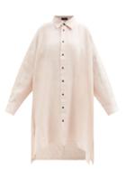 Eskandar - Handkerchief-hem Linen-voile Shirt - Womens - Light Pink