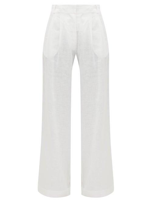 Matchesfashion.com Asceno - Rivello Pleated Linen Wide-leg Trousers - Womens - White