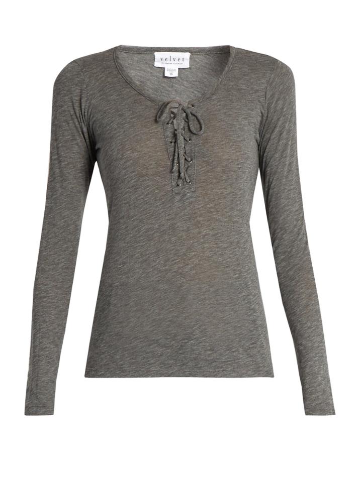 Velvet By Graham & Spencer Mandee Lace-up Long-sleeved Top