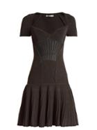 Matchesfashion.com Alexander Mcqueen - Sweetheart Neck Short Sleeved Wool Blend Dress - Womens - Black