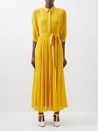 Gabriela Hearst - Andy Belted Crinkled Cotton-blend Dress - Womens - Yellow