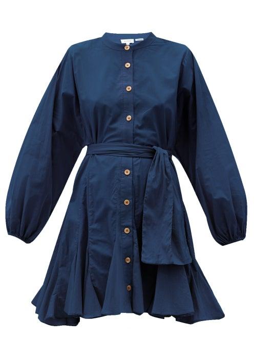 Matchesfashion.com Rhode - Emma Balloon-sleeve Cotton-poplin Dress - Womens - Navy