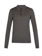 Matchesfashion.com Giorgio Armani - Fine Knit Wool Polo Shirt - Mens - Grey