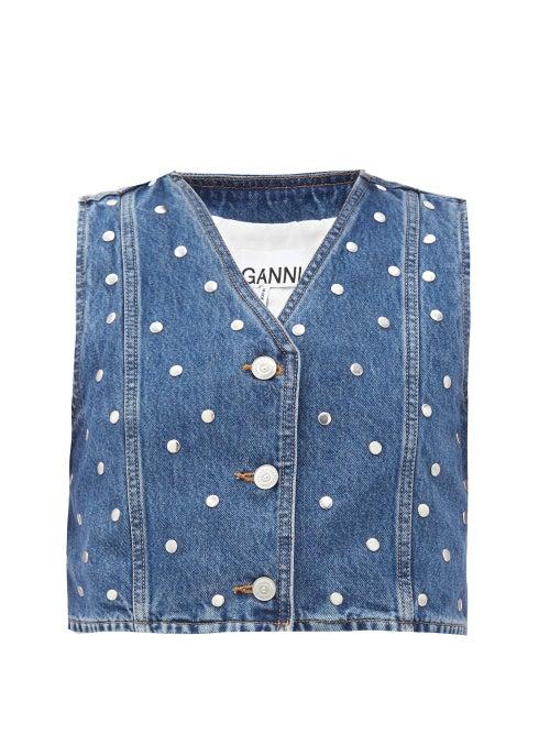 Matchesfashion.com Ganni - Studded Cropped Denim Gilet - Womens - Denim