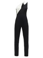 Matchesfashion.com David Koma - One-shoulder Contrast-panel Crepe Jumpsuit - Womens - Black White
