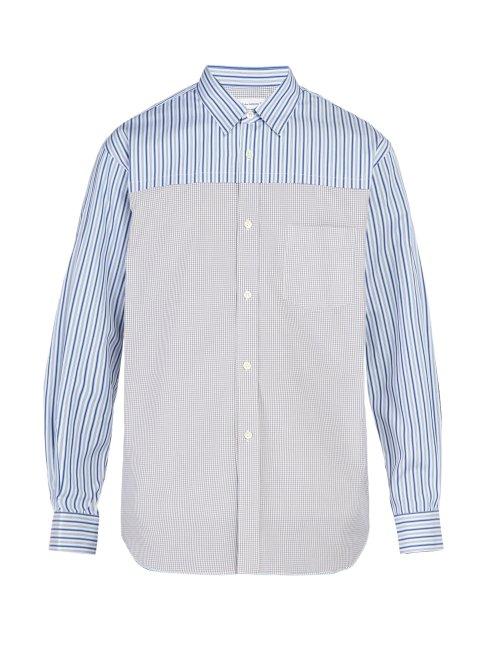 Matchesfashion.com Comme Des Garons Shirt - Contrast Panelled Cotton Shirt - Mens - Blue Multi