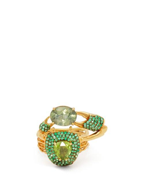 Matchesfashion.com Daniela Villegas - Thaumas 18kt Gold, Emerald & Tourmaline Ring - Womens - Green