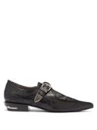 Matchesfashion.com Toga - Western-buckle Point-toe Mesh And Leather Flats - Womens - Black