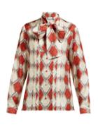 Matchesfashion.com Gucci - Snake Rhombus Print Silk Twill Blouse - Womens - Red Multi