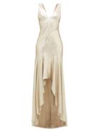 Matchesfashion.com Galvan - Releve Asymmetric Lurex Gown - Womens - Gold