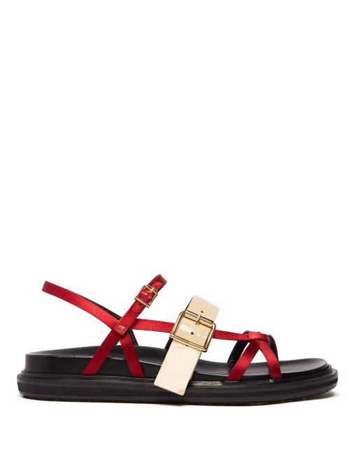 Matchesfashion.com Marni - Fussbet Satin And Patent Leather Sandals - Womens - Burgundy Beige