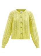 Ganni - Crystal-embellished Cable-knit Cardigan - Womens - Yellow