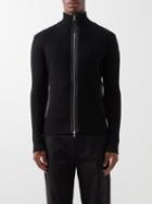 Moncler - Leather-trim Zipped Ribbed-wool Cardigan - Mens - Black