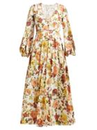 Matchesfashion.com Zimmermann - Zippy Floral Print Silk Blend Maxi Dress - Womens - Orange Print