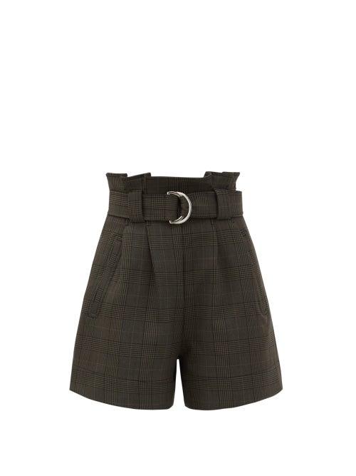 Matchesfashion.com Ganni - Prince Of Wales-check Belted Shorts - Womens - Dark Grey