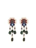 Matchesfashion.com Etro - Floral Bead Embellished Drop Clip On Earrings - Womens - Green