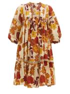 Matchesfashion.com Dodo Bar Or - Nell Floral Print Cotton Poplin Smock Dress - Womens - Cream Print