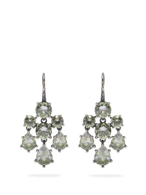 Matchesfashion.com Bottega Veneta - Chandelier Oxidised Silver Earrings - Womens - Green