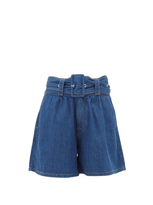 Matchesfashion.com Msgm - High-rise Belted Denim Shorts - Womens - Denim
