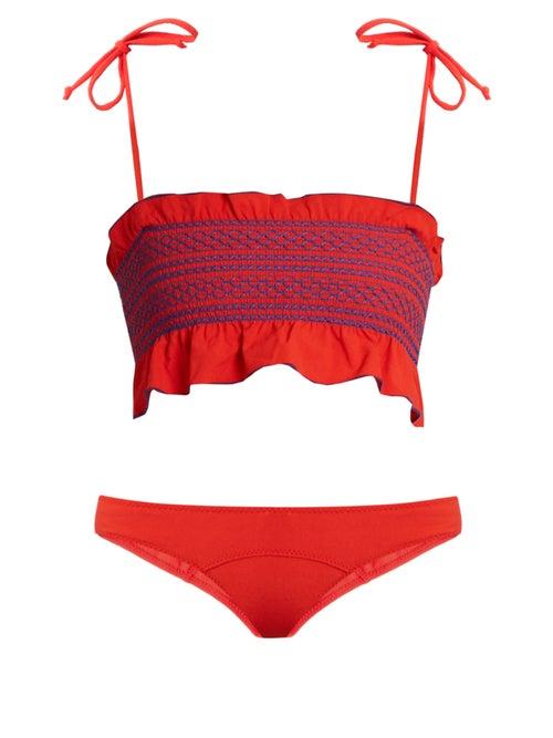 Matchesfashion.com Lisa Marie Fernandez - Selena Smocked Bikini - Womens - Red