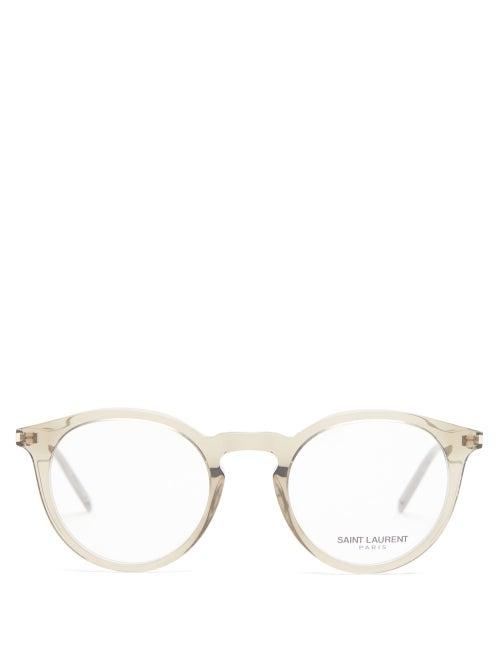 Matchesfashion.com Saint Laurent - Logo-engraved Round Acetate Glasses - Womens - Clear