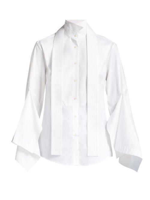 Matchesfashion.com Palmer//harding - Draped Sleeves Cotton Poplin Shirt - Womens - White