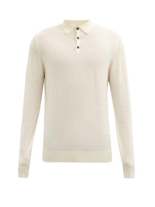 Matchesfashion.com Sunspel - Long-sleeved Merino-wool Knitted Polo Shirt - Mens - White