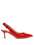 Matchesfashion.com Aquazzura - Pure 60 Crocodile Effect Slingback Leather Pumps - Womens - Red