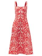 Matchesfashion.com Saloni - Rachel Chilli Phoenix-print Linen Midi Dress - Womens - Red White