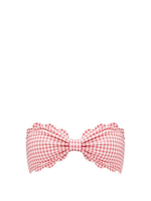 Matchesfashion.com Marysia - Antibes Gingham Scallop Edged Bandeau Bikini Top - Womens - Pink