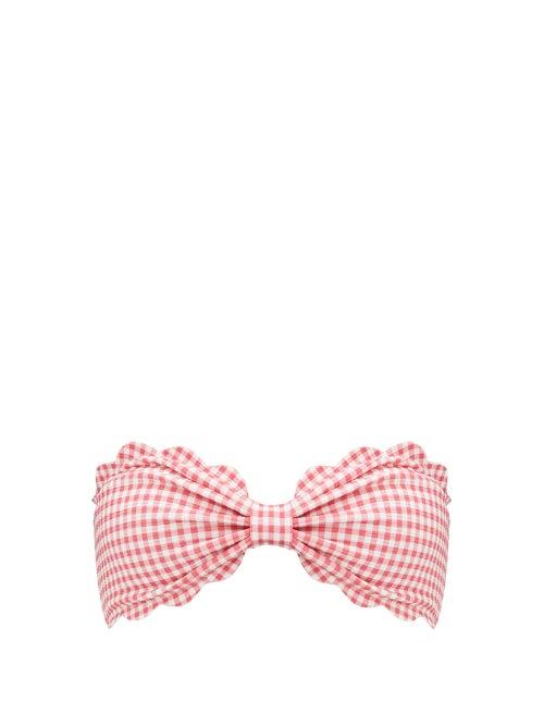 Matchesfashion.com Marysia - Antibes Gingham Scallop Edged Bandeau Bikini Top - Womens - Pink