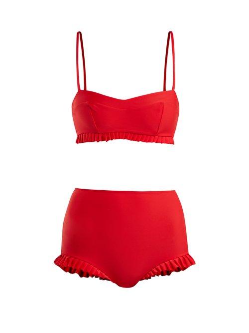 Matchesfashion.com Adriana Degreas - X Charlotte Olympia Ruffle Trim Bikini - Womens - Red