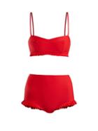 Matchesfashion.com Adriana Degreas - X Charlotte Olympia Ruffle Trim Bikini - Womens - Red