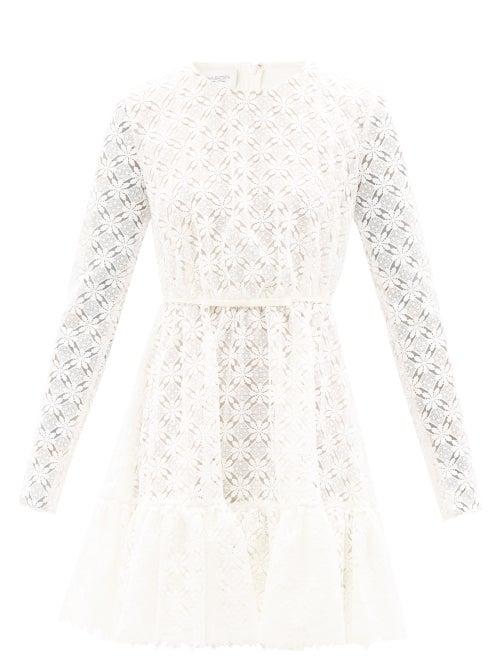 Giambattista Valli - Gathered-hem Macram-lace Mini Dress - Womens - Ivory